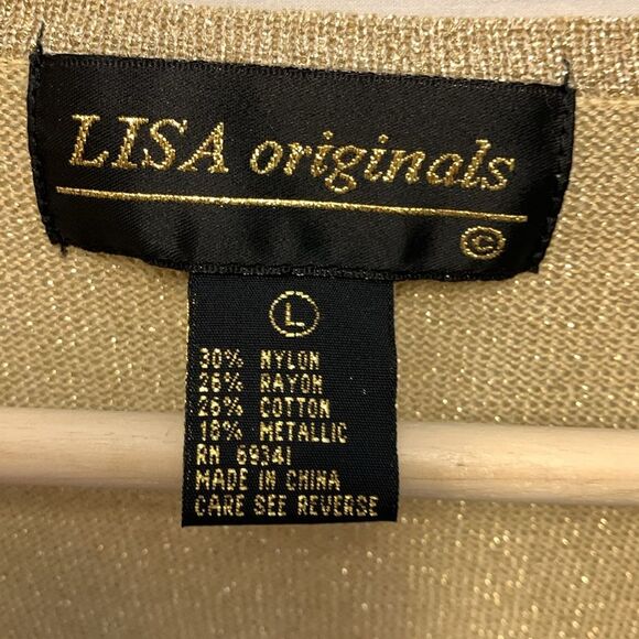 Vintage Lisa Originals Gold Metallic Lacy Crochet Open Front Vest Size L - Picture 4 of 11